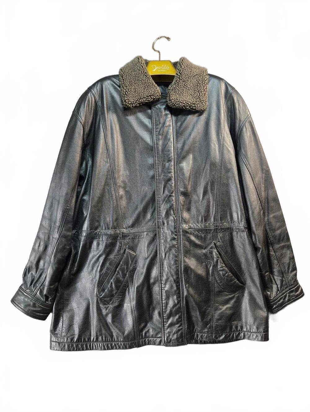 Czar black leather coat with shearling collar XXL